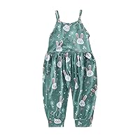 Kids Romper Sleeveless Girls 16Y Print Kids Strap Jumpsuit Toddler Summer Playsuit Romper Baby Cute (Green, 5-6 Years)