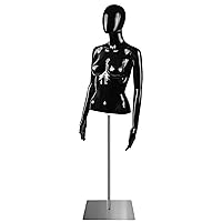 Female Mannequin Torso, Adjustable Height and Detachable Arms Dress Form Display with Metal Stand, Glossy Black, for Sweaters, T-Shirts, Jackets, Dresses, Blouses, Tops