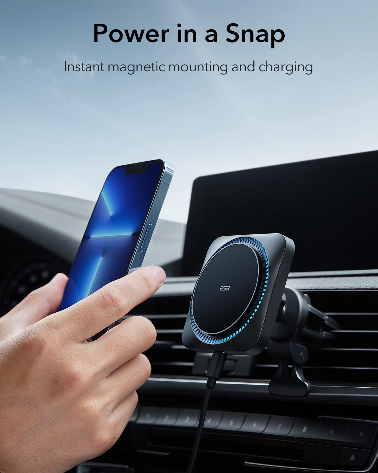 ESR Magnetic Wireless Mount Charger with CryoBoost (HaloLock), Compatible with MagSafe Car Charger, Car Accessories for iPhone 14/13/12 Series, Fast Charging, Phone Cooling Charger, Frosted Onyx