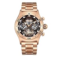 REEF TIGER Sport Watch for Men Skeleton Automatic Watch Luminous Rose Gold Bracelet Watches RGA703