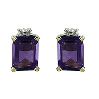 Carillon Amethyst Natural Gemstone Octagon Shape Stud Anniversary Earrings 925 Sterling Silver Jewelry | Yellow Gold Plated