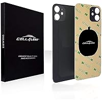 Cell4less Back Glass Compatible with The iPhone 12 W/Full Body Adhesive, Removal Tool, and Wide Camera Hole for Quicker Installation NO Logo (Black)