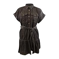 Lauren Ralph Lauren Women's Plus Pocketed Belted Button Up Dress(22W, Nightfall)