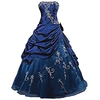 Womens Strapless Embroidery Taffeta Puffy Princess Quinceanera Ball Gown