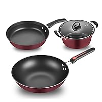 Household Iron Cooker Induction Cooker Gas Stove Universal 3-piece Set Wok Soup Pot Frying Pan Combination
