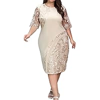 Plus Size Cocktail Dresses for Curvy Women Elegant Formal 2024 Summer Outfits Embroidery Floral lace Midi Evening Gowns