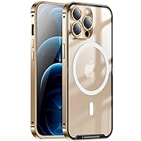 Case for iPhone 12/12 Pro /12 Pro Max, Translucent Matte PC Back Stainless Steel Border Military-Grade Case [Compatible with MagSafe] with Camera Protector,Gold,iPhone12 Pro