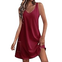 Women Summer Solid Color Tank Dresses V Neck Night Out Sleeveless Sundresses Cover up, Casual Flowy Mini Dress with Pockets