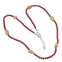 Silvesto India 925 Silver Plated, Handmade Jewelry Manufacturer Citrine & Coral, Long Necklace