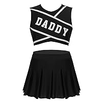 YiZYiF Women's Daddy Printed Cheer Leader Uniform Dress Cheerleading Role Play Outfit Set