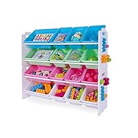 UNiPLAY Toy Organizer with 16 Removable Storage Bins, Multi-Bin Organizer for Books, Building Blocks, School Materials, Toys with Baseplate Board Frame (Pink)