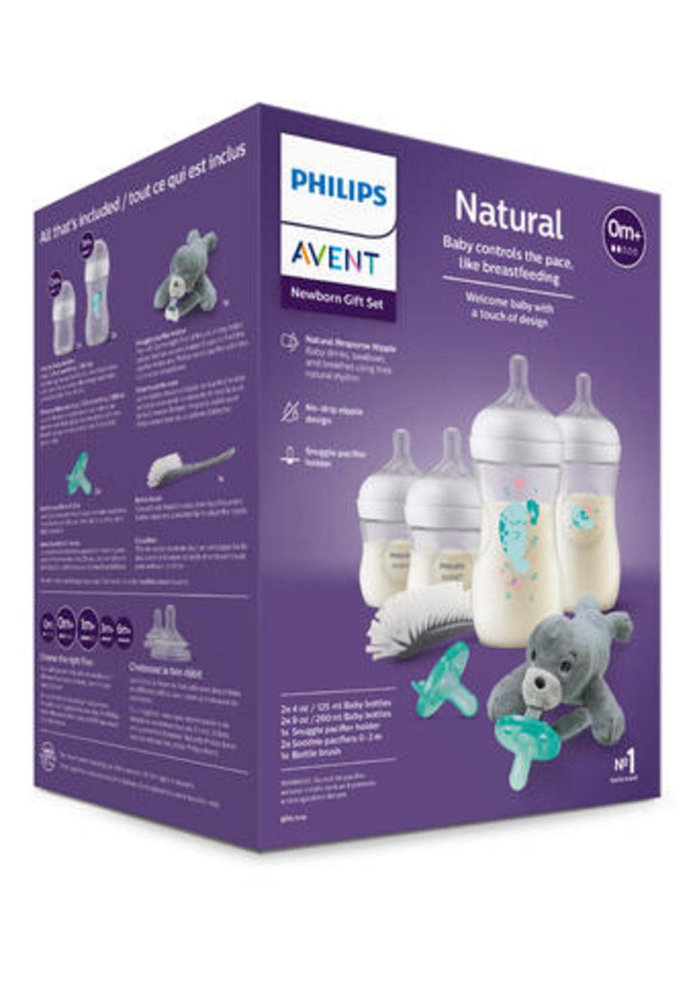 Philips AVENT Natural Baby Bottle with Natural Response Nipple, Gift Set Sea Design, SCD838/05