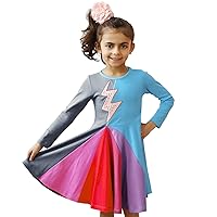 Toddler Girls Winter Long Sleeve Leisure Dress Dress Rainbow Prints Outwear Girls Dress Short Sleeve