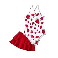 Floerns Toddler Girl's 2 Piece Bikini Sets One Piece Swimsuit with Beach Skirts