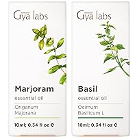 Marjoram Essential Oil for Diffuser & Basil Essential Oil for Diffuser Set - 100% Pure Therapeutic Grade Essential Oils Set - 2x0.34 fl oz - Gya Labs