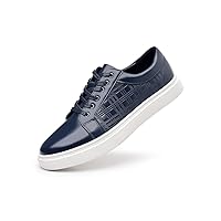 Men's Low-Top Leather Sneakers Classic Plaid Slip On Shoes