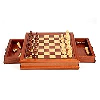 Chess Board Portable Handmade Magnetic Chess Set-Solid Wood Chessboard and Chess Pieces with Drawer-Style Storage,Educational Board Game,2-Size Chess Sets (Size : Medium)