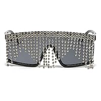 Flat Top tassel Sunglasses Rhinestone Sun Glasses Diamond Party Eyeglasses Shades for Women UV400