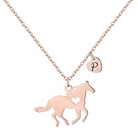 Horse Gifts for Girls - Stainless Steel Horse Necklace for Girls Dainty Horse Pendant Heart 26 Initial Necklace Horse Jewelry for Girls Horse Gifts for Girls Women Horse Lovers Kids Jewelry