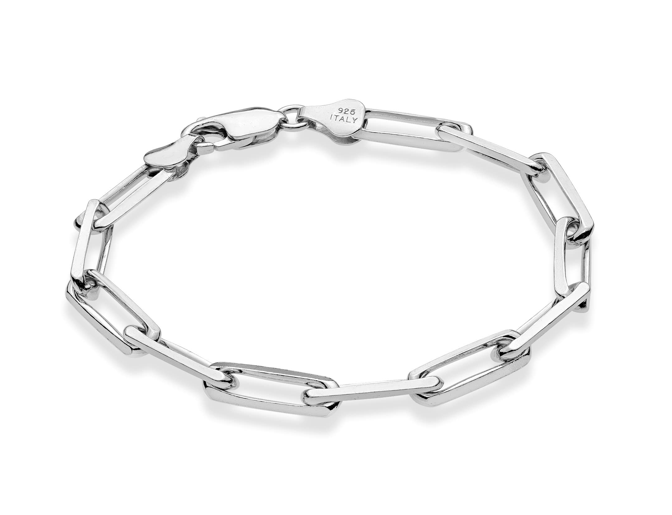 Paper Clip Link Bracelets, Rectangular Link Bracelet Rhodium Plated 925  Sterling Silver, Modern Stacking Bracelet, Minimalist Bracelet