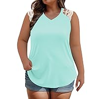 VISLILY Womens-Plus-Size-Tank-Tops Summer V Neck T Shirts Lace Trim Sleeveless Tunics Casual Loose Fit Blouses XL-5XL