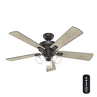 Hunter - Crestfield 52-inch Indoor Noble Bronze Ceiling Fan with Dimmable LED Light Kit, Remote, 3-speed WhisperWind Motor, 51856