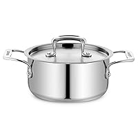 Stockpot – 2 Quart – Brushed Stainless Steel – Heavy Duty Induction Pot with Lid and Riveted Handles – For Soup, Seafood, Stock, Canning and for Catering for Large Groups and Events by BAKKEN