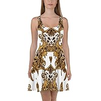Skater Dress for Women Skirt Cocktail Casual Cheetah Gold White Dresses