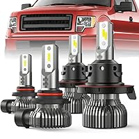 Nilight LED Headlight and Fog Light Bulbs Fits For Ford F150 F250 F350 (2004-2014), Halogen Headlamp Upgrade Replacement, Compact Size, 6000K Cool White, 4-Pack