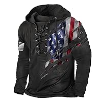 Tactical Hoodies for Men，Vintage Graphic Hoodie Long Sleeve Drawstring Pullover Sweatshirt Casual Lace Up Tops