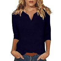 Summer Tops for Women 2024,Tops for Women Trendy 3/4 Sleeve Tees Casual V Neck Shirts Loose Fit Three Quarter Length Sleeve Ladies Tops and Blouses 25-Royal Blue 3X-Large