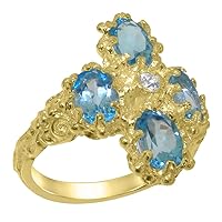 10k Yellow Gold Natural Diamond & Blue Topaz Womens Cluster Ring (0.04 cttw, H-I Color, I2-I3 Clarity)