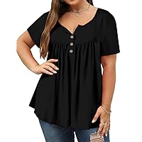 ROSELINLIN Plus Size Womens Tunic Top Short Sleeve V Neck Floral Summer Top