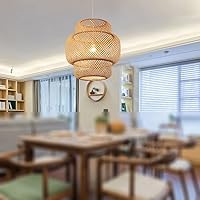 Bohemian Handmade Weave Ceiling Light Fixture, Pendant Lamp with Bamboo Lampshade, Bamboo Hanging Lamp for Kitchen Bedroom