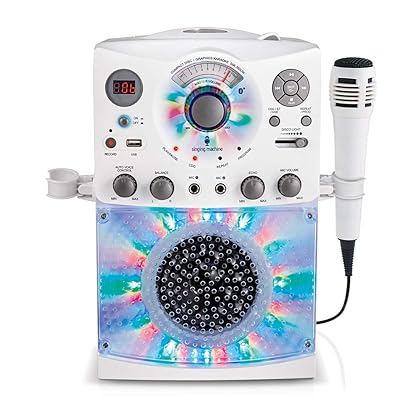 Singing Machine Portable Karaoke Machine for Adults & Kids with Wired Microphone, White - Built-In Karaoke Speaker, Bluetooth with LED Disco Lights - Karaoke System with CD+G Player & USB Connectivity