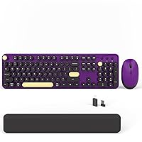 Wireless Computer Keyboards Mouse Combos, COVEVA Colorful Typewriter Retro Keyboard with Round Keycaps, USB Keyboard and Mouse Set 2.4GHz Full-Size Wireless Keyboard and Optical Mouse（Black-Purple）