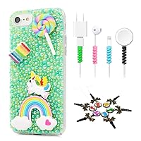 STENES Bling Case Compatible with iPhone 5C - Stylish - 3D Handmade [Sparkle Series] Rainbow Unicorn Lollipop Design Cover with Cable Protector [4 Pack] - Green