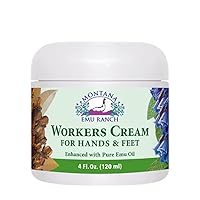 Workers Cream for Hands and Feet - 4 Ounce Jar - Enhanced with Pure Emu Oil