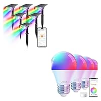 Smart Solar Lights for Outside, Chrismas Decoration, 2-in-1 RGBTW Outdoor Landscape Lighting Smart Light Bulbs with Remote Control, Smart Bulb That Work with Alexa & Google Home