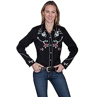 Scully Skulls and Roses Embroidered snap frot Western Shirt PL771 BLK ***