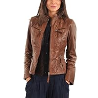 Womens Browny Coded Lambskin Genuine Leather Jacket, Biker Jacket