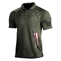 Men's Retro Polo Color Block Elastic Outdoor Sports Muscle America Flag Printing Short Sleeve Shirt Top