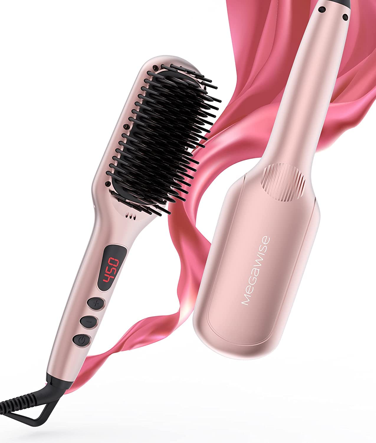 Hair Straightener Brush (Pink Golden) Anti-Scald with Universal Dual Voltage | Rotatable Power Cord