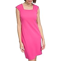 Tommy Hilfiger Women's Scuba Crepe Fabric Rivet Hardware at Sleeve Pleats Dress, HOT Pink