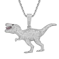 Jewelry Tyrannosaurus Dinosaur Pendant Necklace Iced Out Bling 5A+ Zirconia Necklace with 24