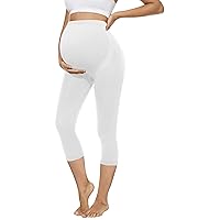 Maternity Capri Leggings Over The Belly Butt Lift -Soft Non-See-Through Workout Pregnancy Pants for Women