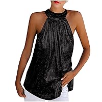Womens Tank Tops Casual Fashion V Neck Strappy Sleeveless Tops Sequin Sparkle Shimmer Camisole Tanks Tops
