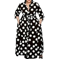 Polka Dot Dress for Women Button Down Shirt Dress Long Sleeve Casual Plus Size Dress