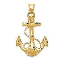 10k Gold 2 d Nautical Ship Mariner Anchor With Rope Pendant Necklace Measures 47x19mm Wide Jewelry Gifts for Women