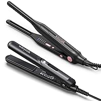 Wavytalk 0.7 Inch Ceramic Mini Hair Straightener and 3/10 Inch Pencil Flat Iron Set, Small Flat Irons for Short Hair, Curls Bangs, Travel Flat Iron with Dual Voltage